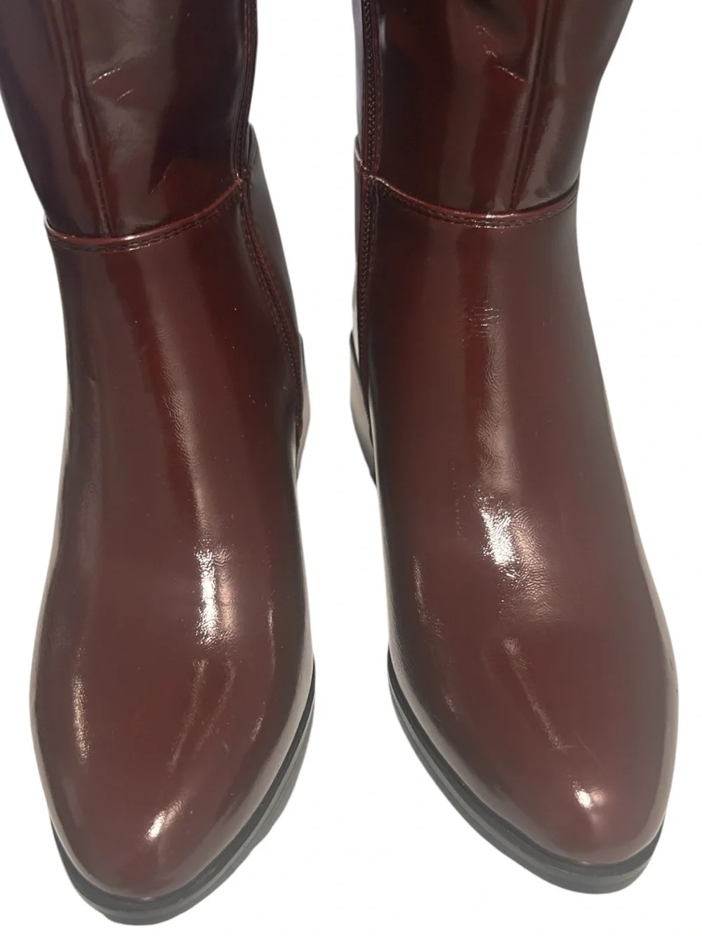 Women’s Tall Burgundy Boots Classic Zip Riding Style Chunky Low Heel Size 6
